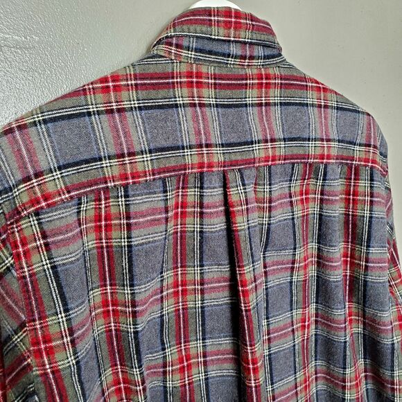 L.L. Bean Scotch Plaid Flannel Shirt Size Medium Traditional Fit Grey Stewart - Picture 7 of 10